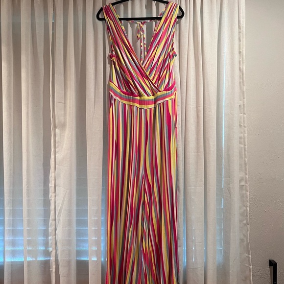 Torrid size 2 pink striped jersey wide leg jumpsuit - Picture 2 of 5